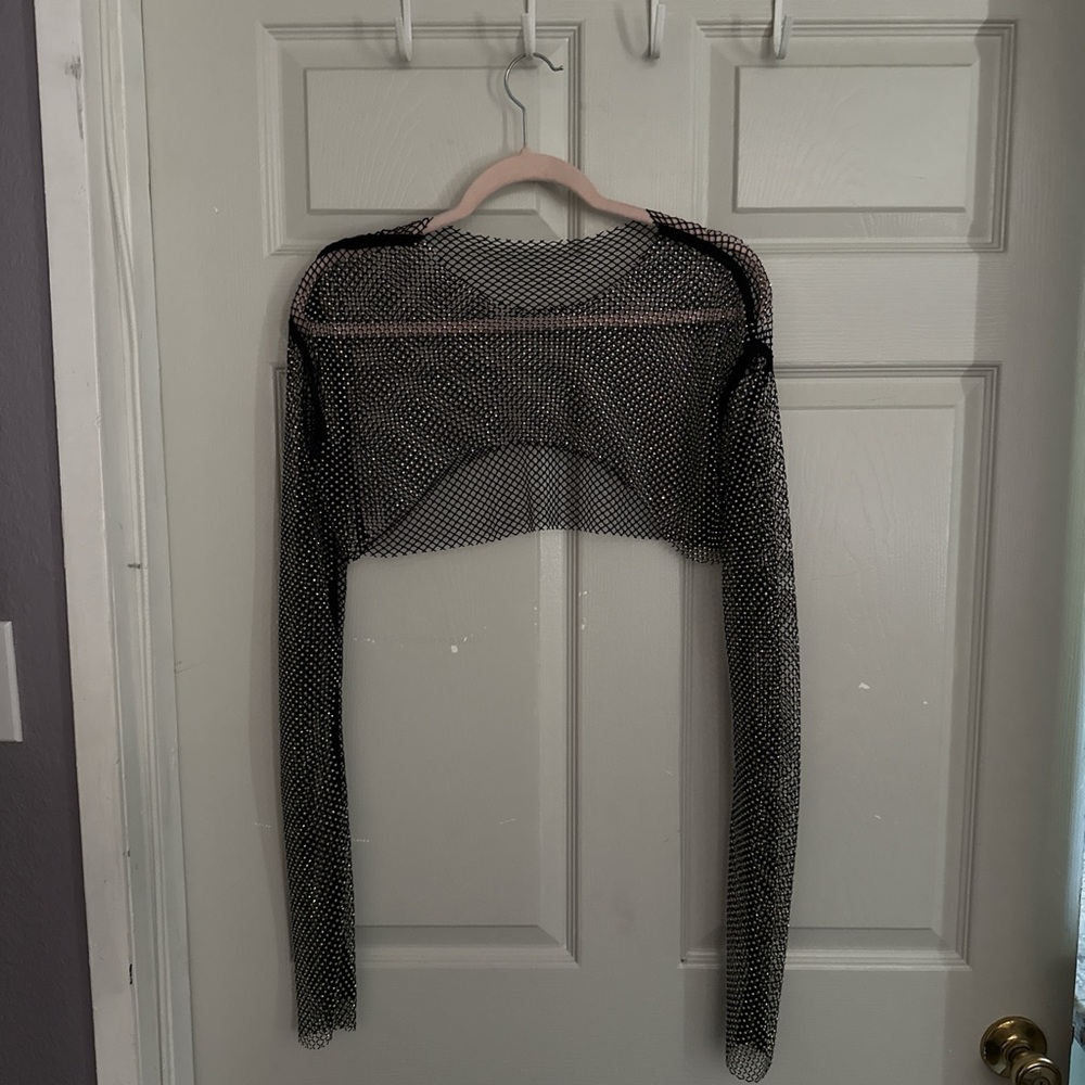 Black Mesh Long Sleeve Crop Top